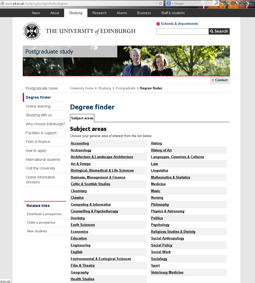 PG Degree Finder Screenshot