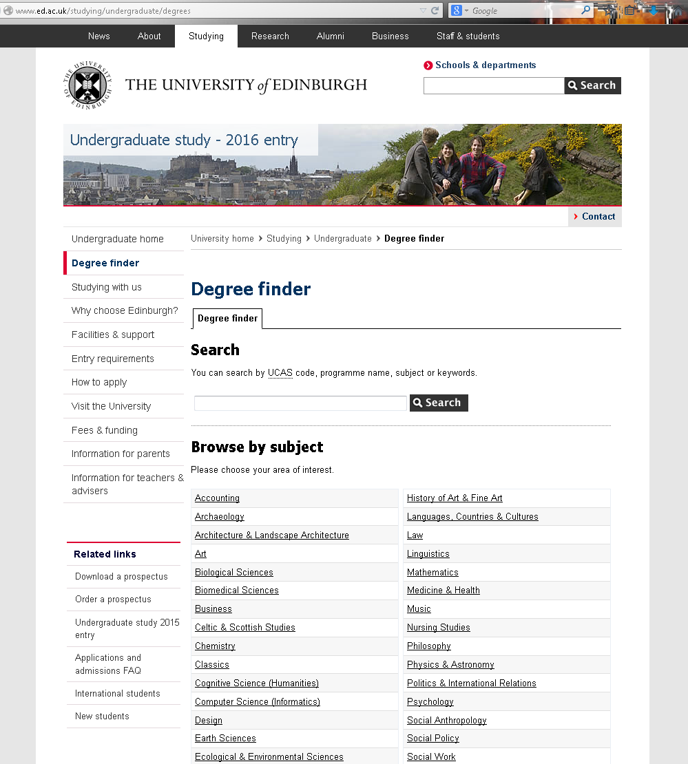 UG Degree Finder Screenshot
